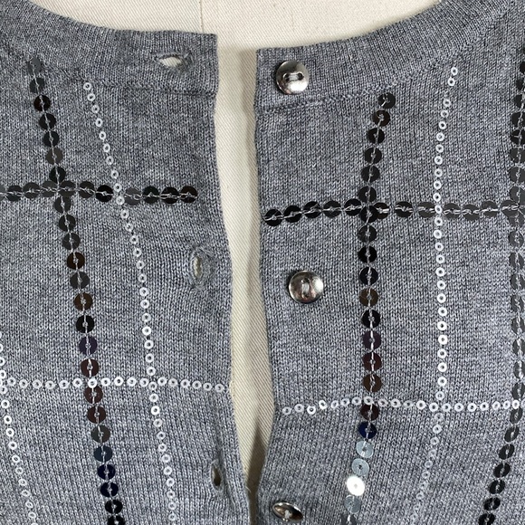 CJ Banks grey cardigan button up w sequins Classic versatile office weekend X - Picture 3 of 7